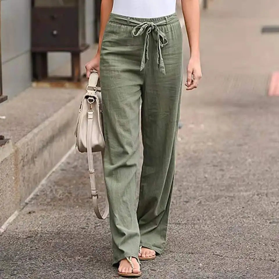 Summer Elastic Waist Women Cotton Linen Pants Hight Waist Ankle-length Oversized Loose Trousers Female Casual Solid Color Pants