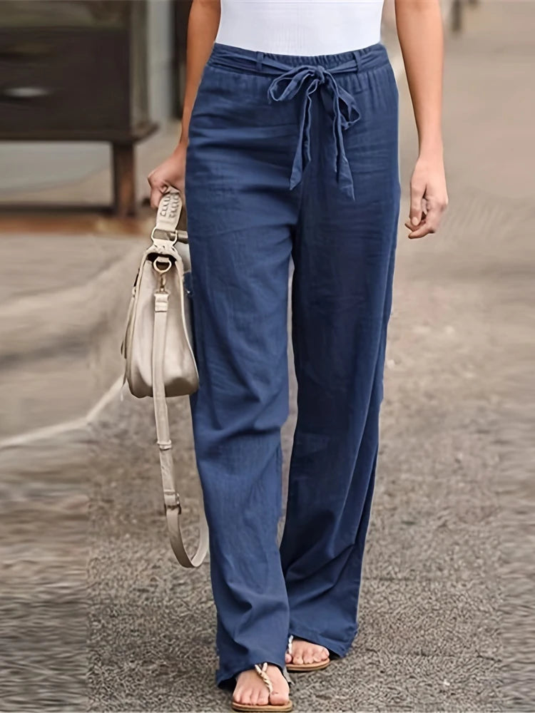 Summer Elastic Waist Women Cotton Linen Pants Hight Waist Ankle-length Oversized Loose Trousers Female Casual Solid Color Pants