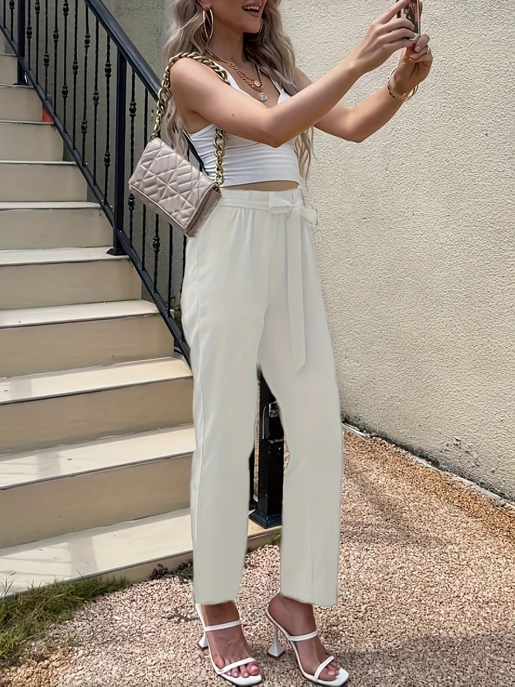 Summer Elastic Waist Women Cotton Linen Pants Hight Waist Ankle-length Oversized Loose Trousers Female Casual Solid Color Pants