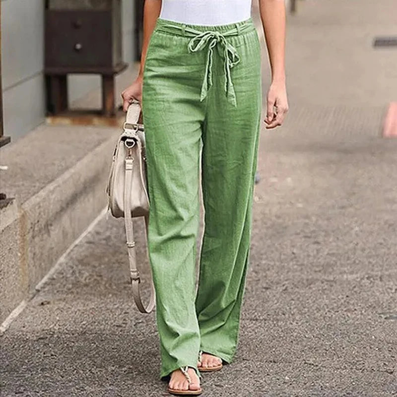 Summer Elastic Waist Women Cotton Linen Pants Hight Waist Ankle-length Oversized Loose Trousers Female Casual Solid Color Pants