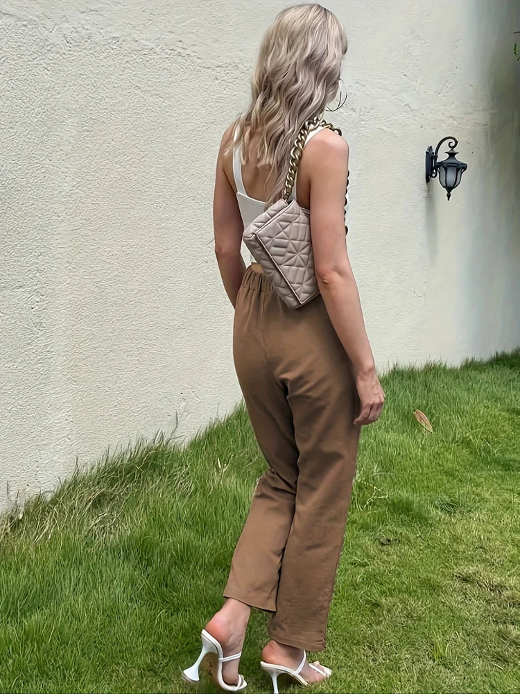 Summer Elastic Waist Women Cotton Linen Pants Hight Waist Ankle-length Oversized Loose Trousers Female Casual Solid Color Pants