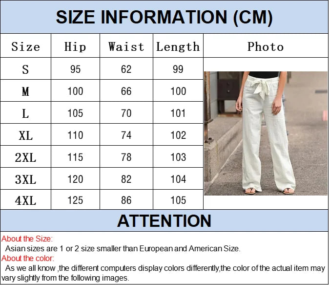 Summer Elastic Waist Women Cotton Linen Pants Hight Waist Ankle-length Oversized Loose Trousers Female Casual Solid Color Pants