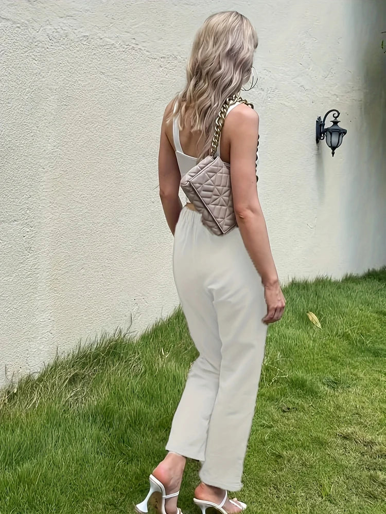 Summer Elastic Waist Women Cotton Linen Pants Hight Waist Ankle-length Oversized Loose Trousers Female Casual Solid Color Pants