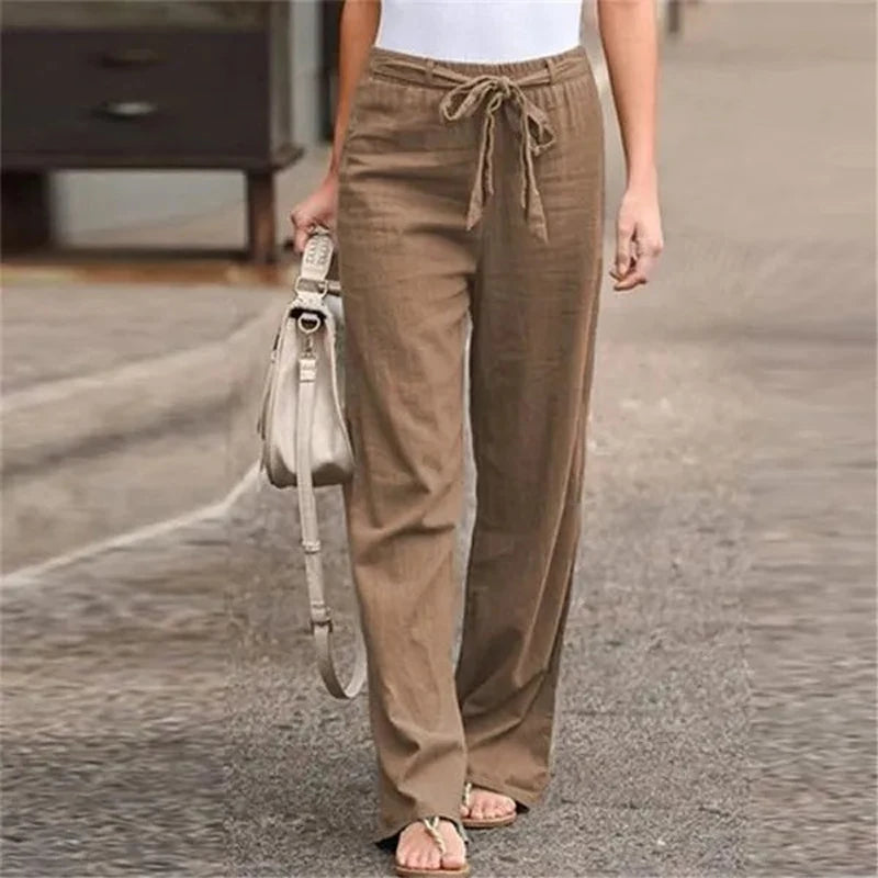 Summer Elastic Waist Women Cotton Linen Pants Hight Waist Ankle-length Oversized Loose Trousers Female Casual Solid Color Pants