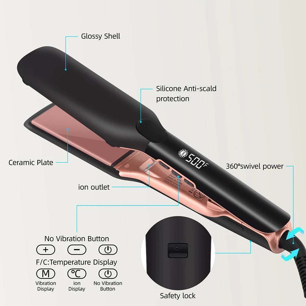 500F Hair Straightener High Temperature Flat Irons Wide Plate Plasma Ions for Keratin Treatment Frizzy Hair Recovers Damaged