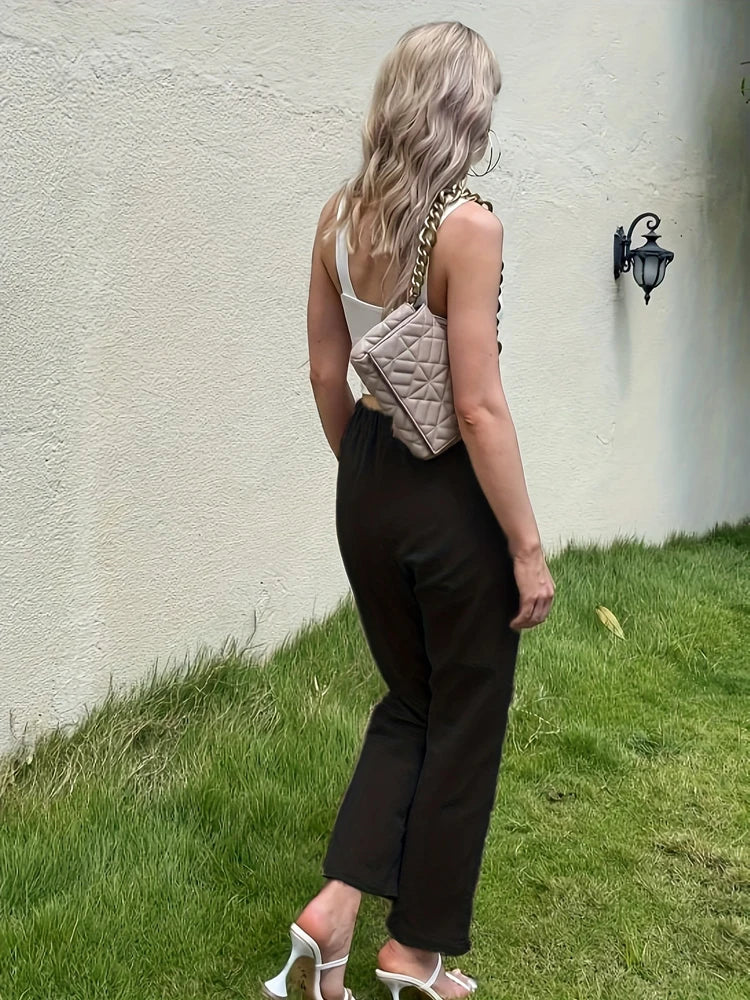 Summer Elastic Waist Women Cotton Linen Pants Hight Waist Ankle-length Oversized Loose Trousers Female Casual Solid Color Pants
