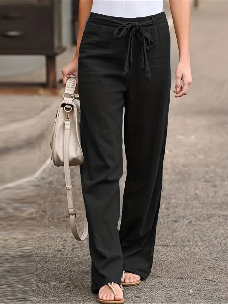 Summer Elastic Waist Women Cotton Linen Pants Hight Waist Ankle-length Oversized Loose Trousers Female Casual Solid Color Pants
