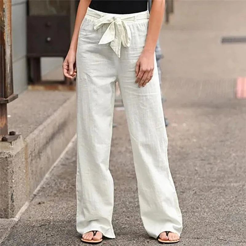 Summer Elastic Waist Women Cotton Linen Pants Hight Waist Ankle-length Oversized Loose Trousers Female Casual Solid Color Pants