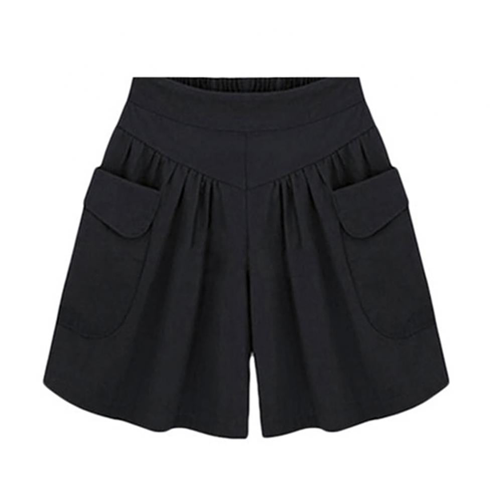 40%HOT Summer Women Solid Color Elastic Waist Casual Loose Shorts with Pocket