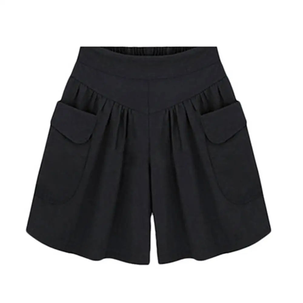 40%HOT Summer Women Solid Color Elastic Waist Casual Loose Shorts with Pocket