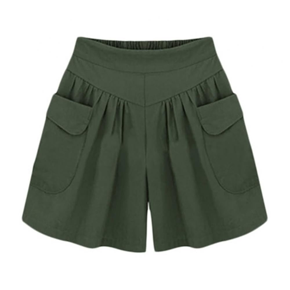 40%HOT Summer Women Solid Color Elastic Waist Casual Loose Shorts with Pocket
