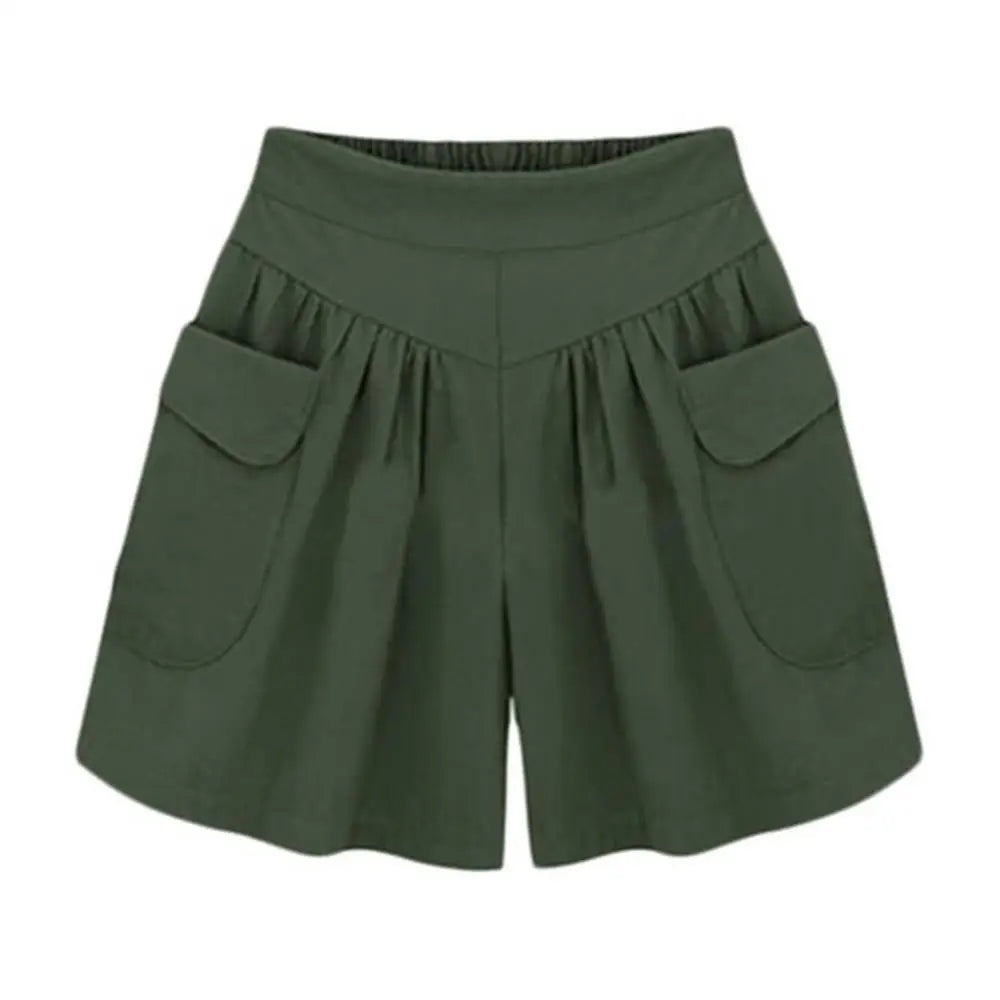 40%HOT Summer Women Solid Color Elastic Waist Casual Loose Shorts with Pocket