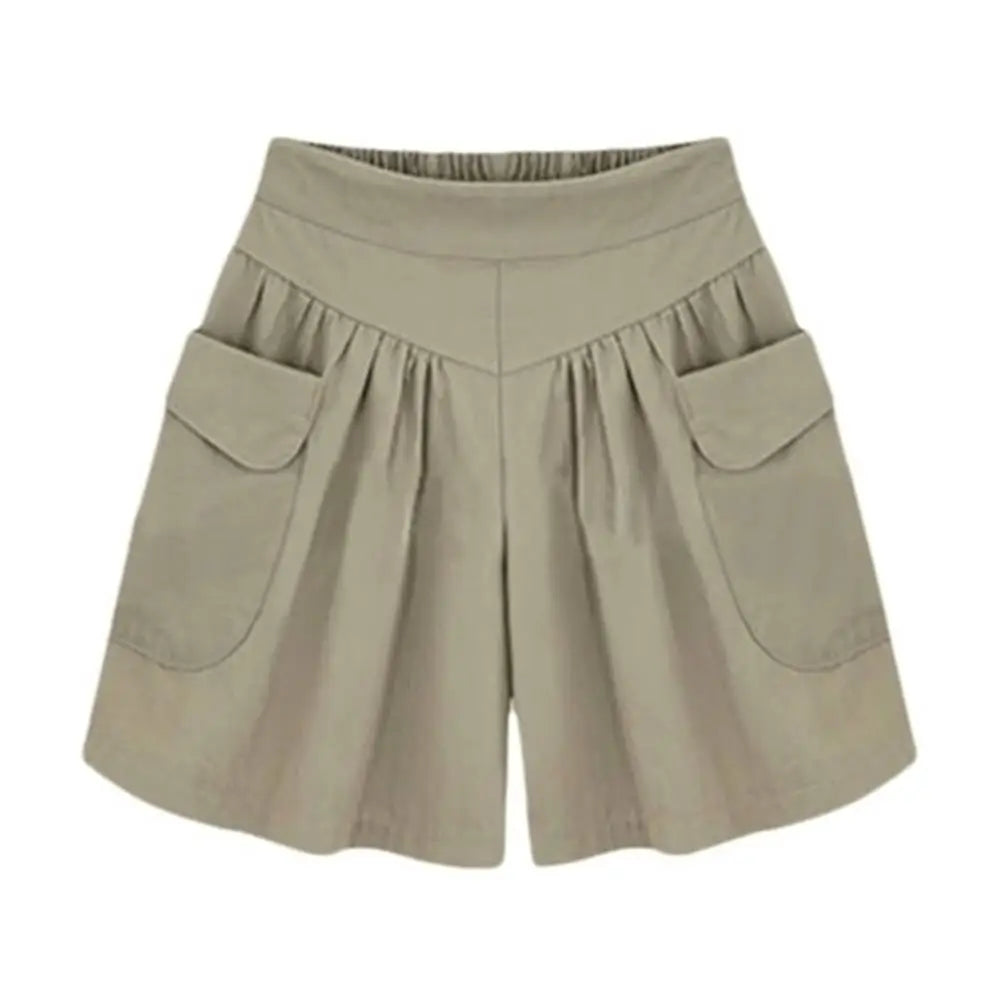 40%HOT Summer Women Solid Color Elastic Waist Casual Loose Shorts with Pocket