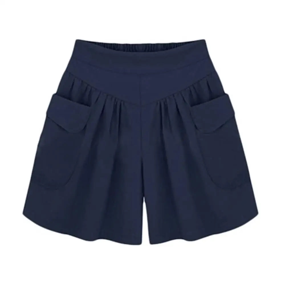 40%HOT Summer Women Solid Color Elastic Waist Casual Loose Shorts with Pocket
