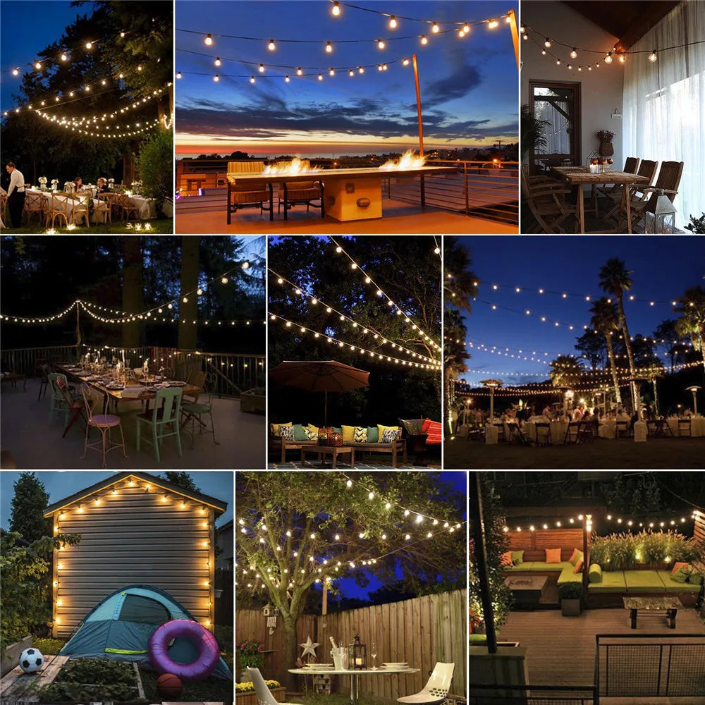 30M LED Fairy String Light Outdoor Birthday Party Light String G40 Patio Garden Light Clear Vintage Bulb Chain For Wedding Decor