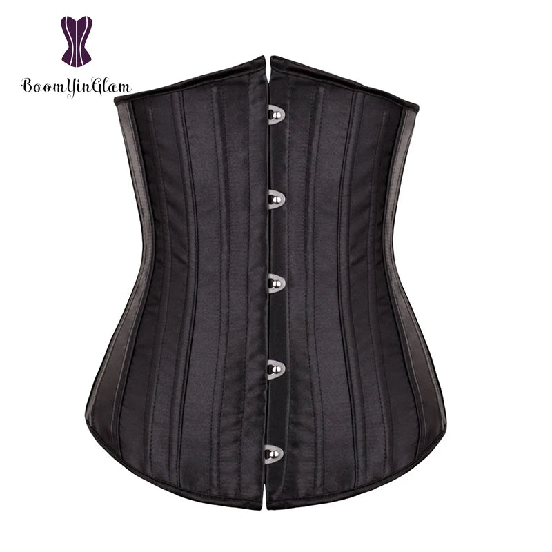 Solid Black Champagne-Colored Corset 26 Steel Boned underbust Corselet Women Cupless Chest Binder Bustier