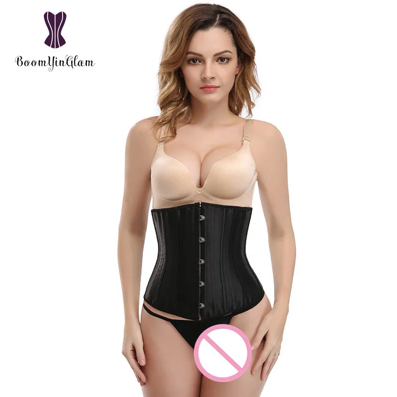 Solid Black Champagne-Colored Corset 26 Steel Boned underbust Corselet Women Cupless Chest Binder Bustier
