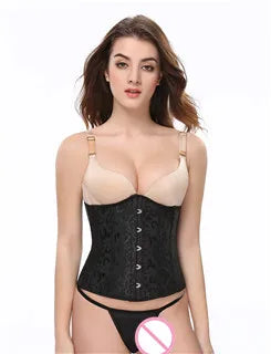 Solid Black Champagne-Colored Corset 26 Steel Boned underbust Corselet Women Cupless Chest Binder Bustier