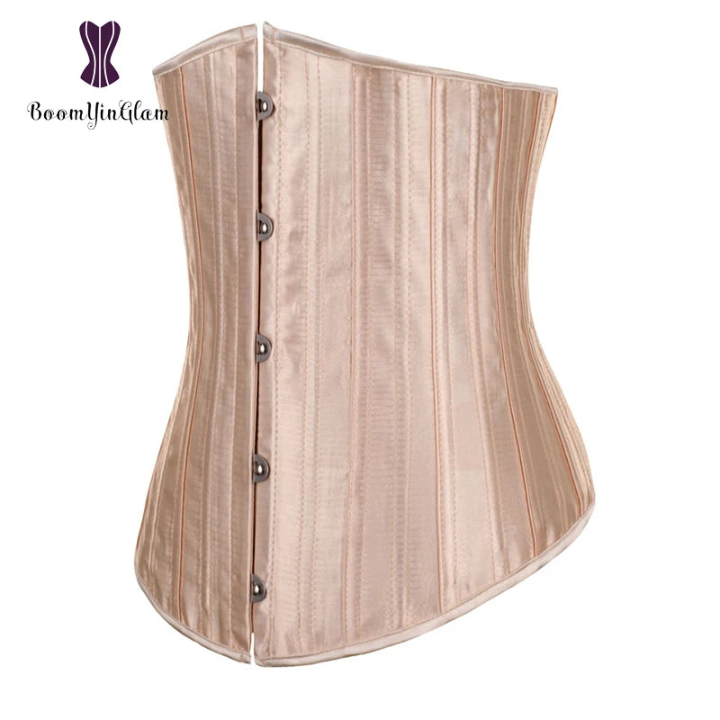 Solid Black Champagne-Colored Corset 26 Steel Boned underbust Corselet Women Cupless Chest Binder Bustier