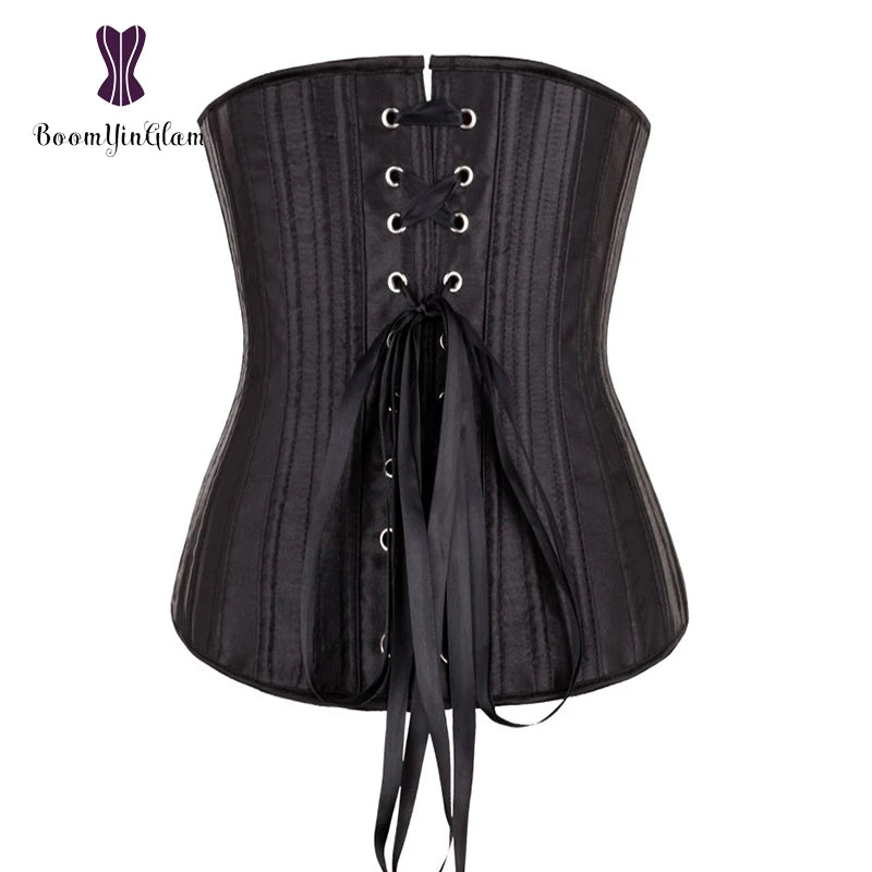 Solid Black Champagne-Colored Corset 26 Steel Boned underbust Corselet Women Cupless Chest Binder Bustier