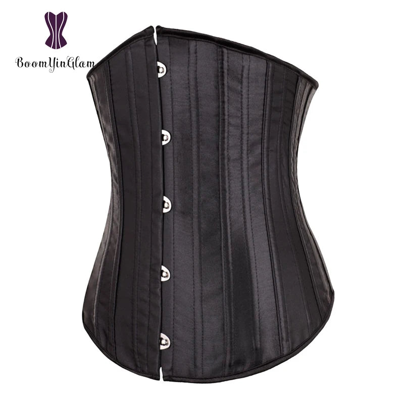 Solid Black Champagne-Colored Corset 26 Steel Boned underbust Corselet Women Cupless Chest Binder Bustier