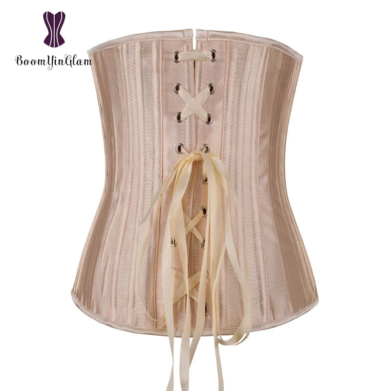 Solid Black Champagne-Colored Corset 26 Steel Boned underbust Corselet Women Cupless Chest Binder Bustier