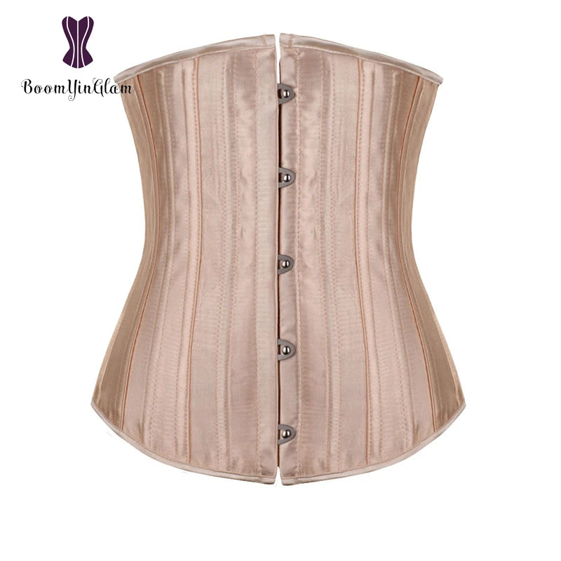 Solid Black Champagne-Colored Corset 26 Steel Boned underbust Corselet Women Cupless Chest Binder Bustier