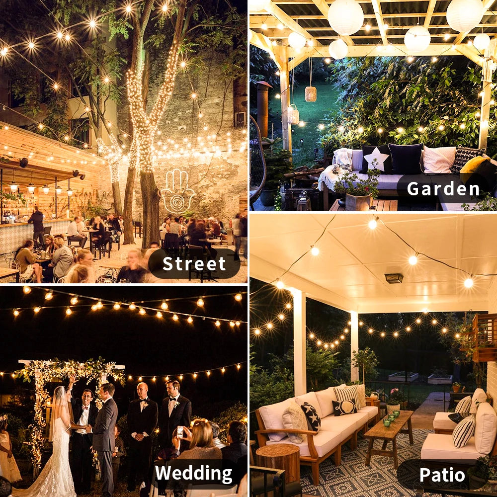 30M LED Fairy String Light Outdoor Birthday Party Light String G40 Patio Garden Light Clear Vintage Bulb Chain For Wedding Decor