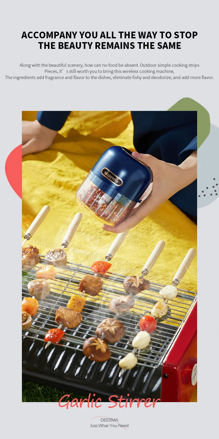 Deerma Electric Garlic Food Vegetable Chopper Squeezer Meat Grinder Wireless Mini Crushed Garlic Masher Machine Kitchen Gadget