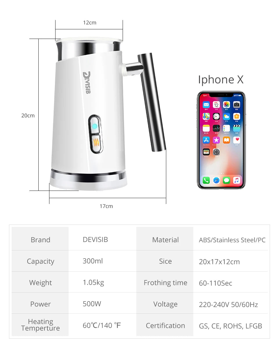 DEVISIB Automatic Milk Frother Electric Hot and Cold for Making Latte Cappuccino Coffee Frothing Foamer Kitchen Appliances 220V