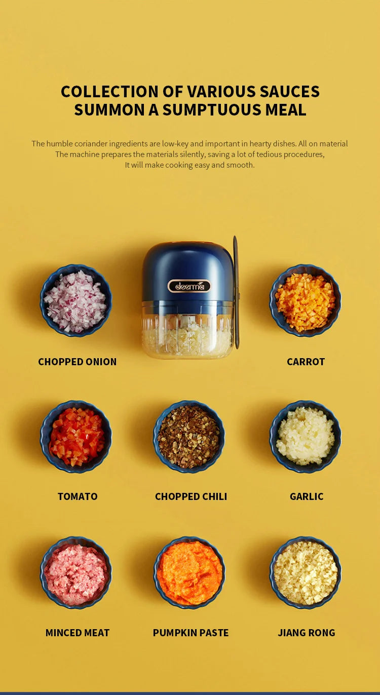 Deerma Electric Garlic Food Vegetable Chopper Squeezer Meat Grinder Wireless Mini Crushed Garlic Masher Machine Kitchen Gadget