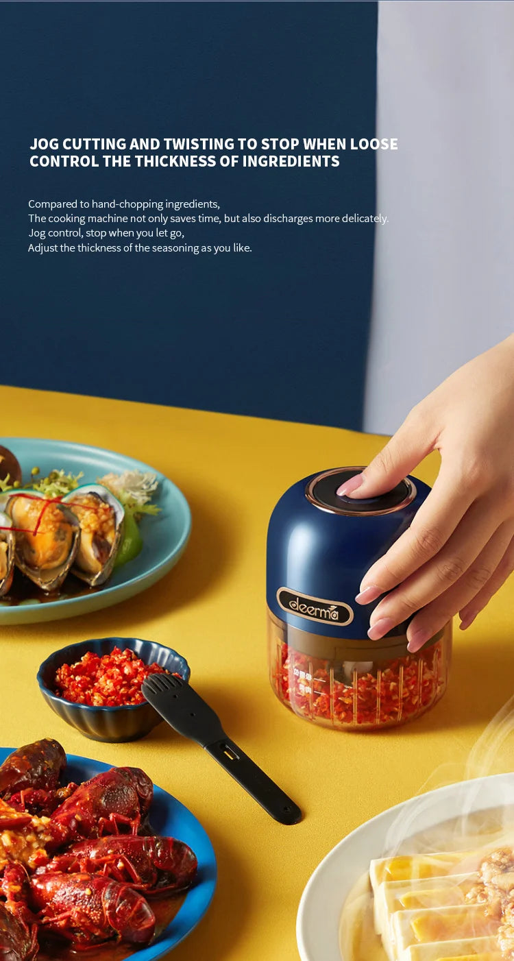 Deerma Electric Garlic Food Vegetable Chopper Squeezer Meat Grinder Wireless Mini Crushed Garlic Masher Machine Kitchen Gadget