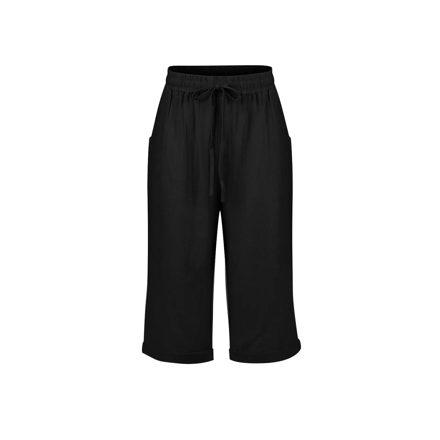 Womens Summer Elastic Waist Pocket Pocket Solid Color Cotton Linen Wide Leg Pants Loose Pants Pants for Women Women’s Pants
