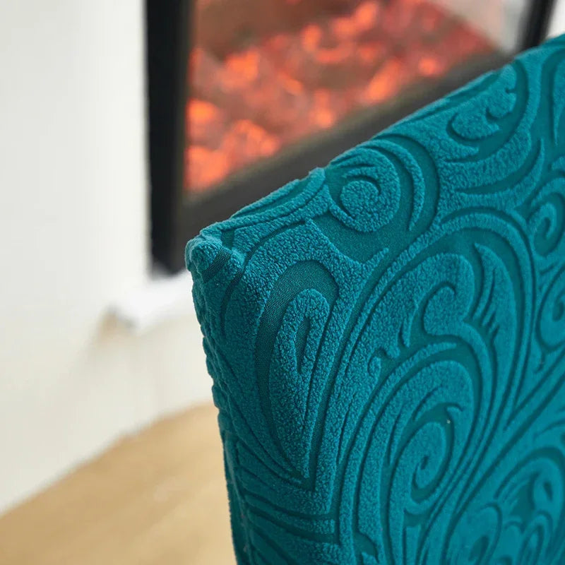 1/2/4/6pcs Jacquard Dining Chair Cover Pure Color All-inclusive Chair Slipcover with Skirt Elastic Durable Seat Protector Decor