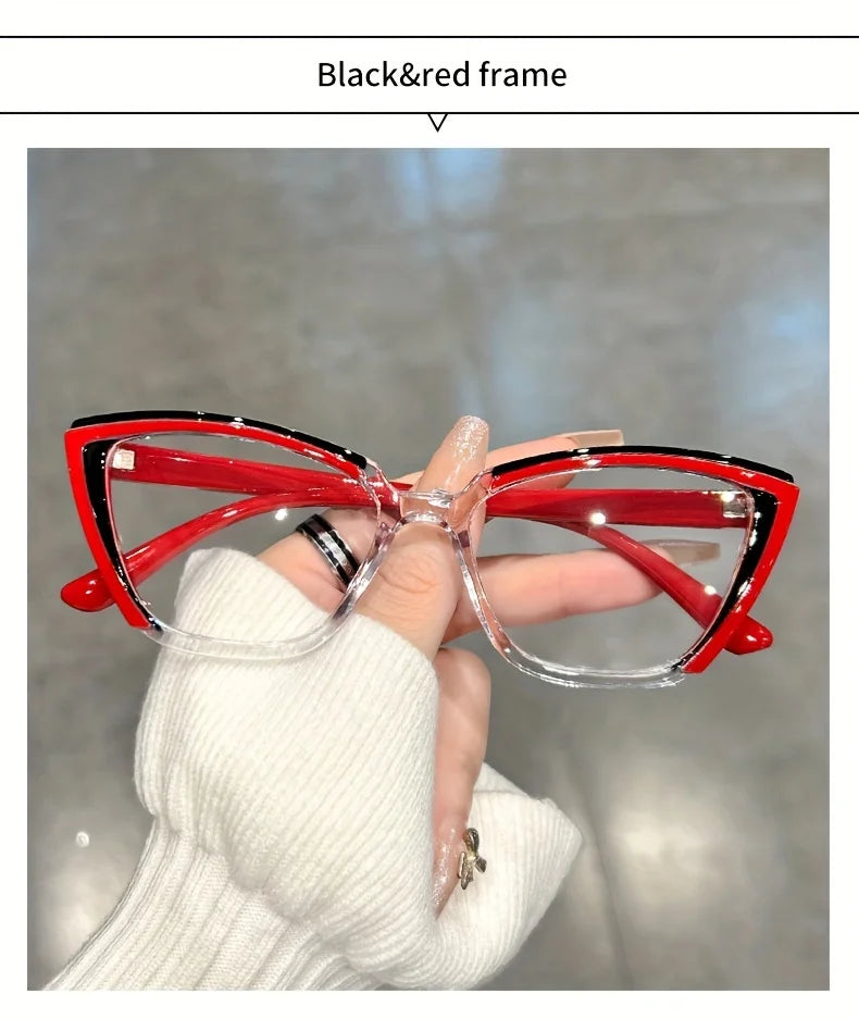 Cat Eye Clear Lens Glasses Retro Color Block Fashion Decorative Glasses Computer Spectacles For Women