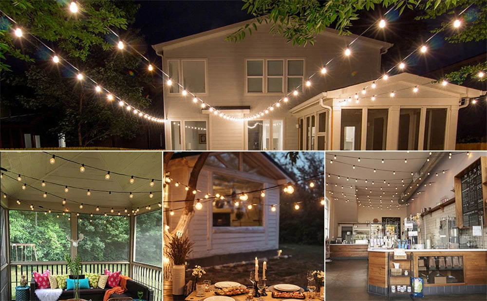30M LED Fairy String Light Outdoor Birthday Party Light String G40 Patio Garden Light Clear Vintage Bulb Chain For Wedding Decor