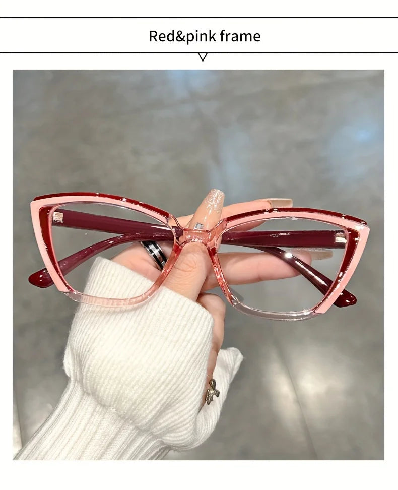 Cat Eye Clear Lens Glasses Retro Color Block Fashion Decorative Glasses Computer Spectacles For Women