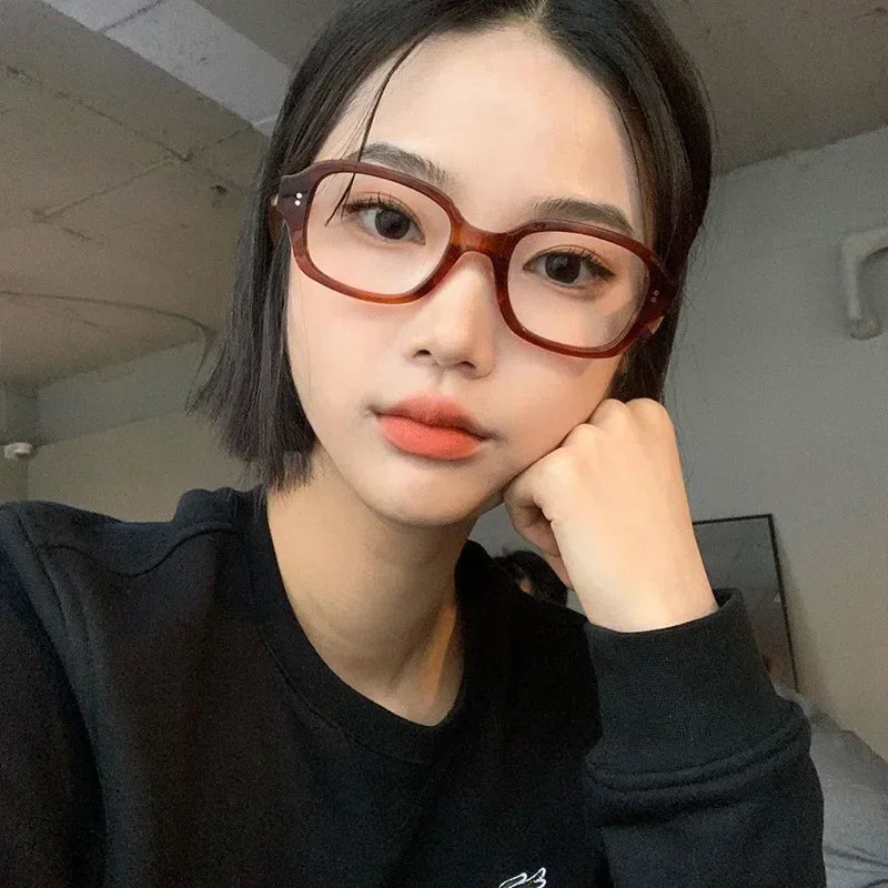 Retro Square Frame Eyeglass for Women Red Computer Reading Glasses Clear Blue Light Blocking Eyewears Vintage Decorative Goggles