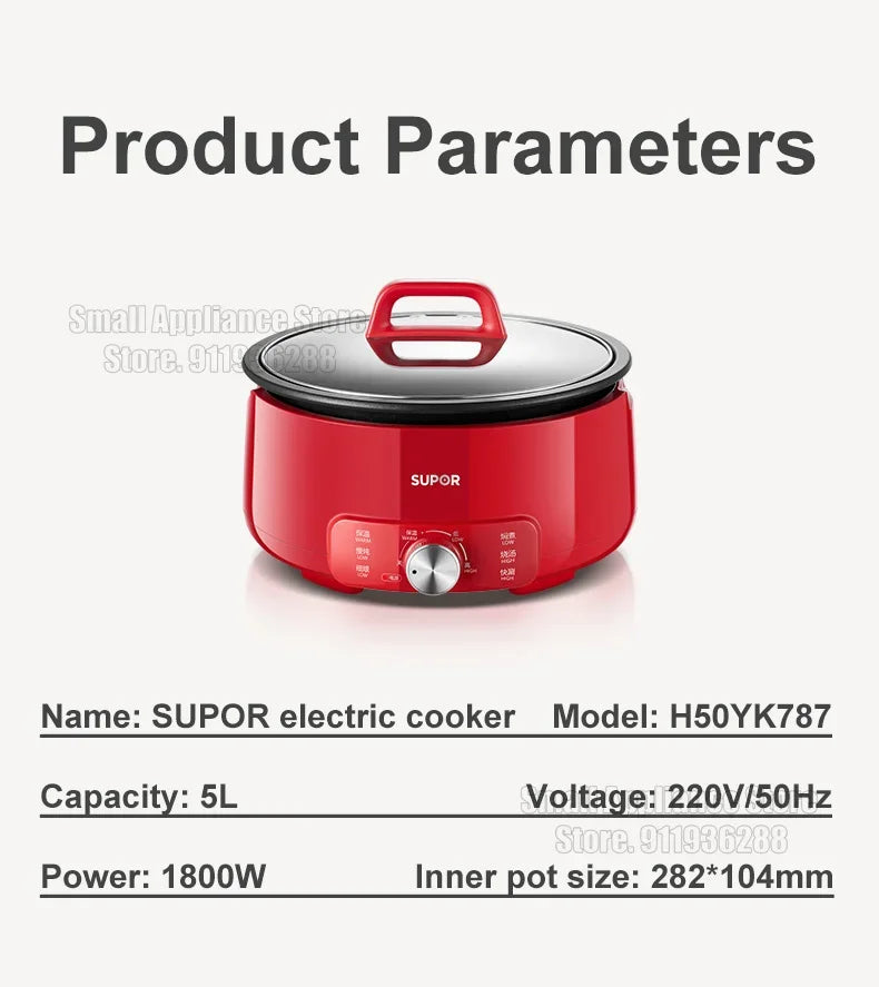 SUPOR 220V Multi Cookers Split Deep pot Electric Pot 1-5 People Household Non-stick Pan Hot Pot Rice Cooker Cooking Appliances