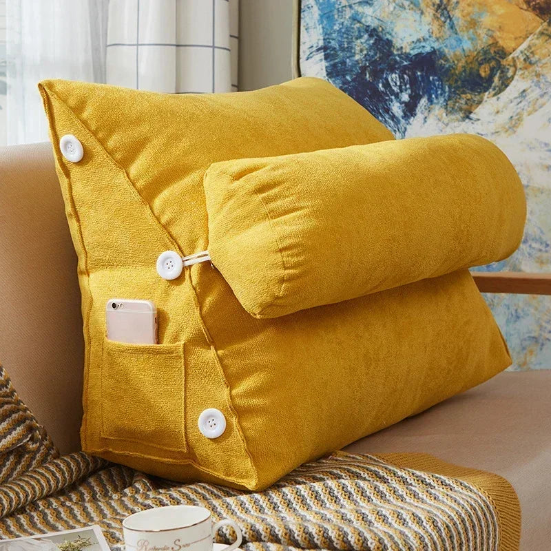 Reading Backrest Triangular Lumbar Support Cushion With Headrest Plush Back Pillow For Pain Relief Sofa Bed Chair Waist Cushion