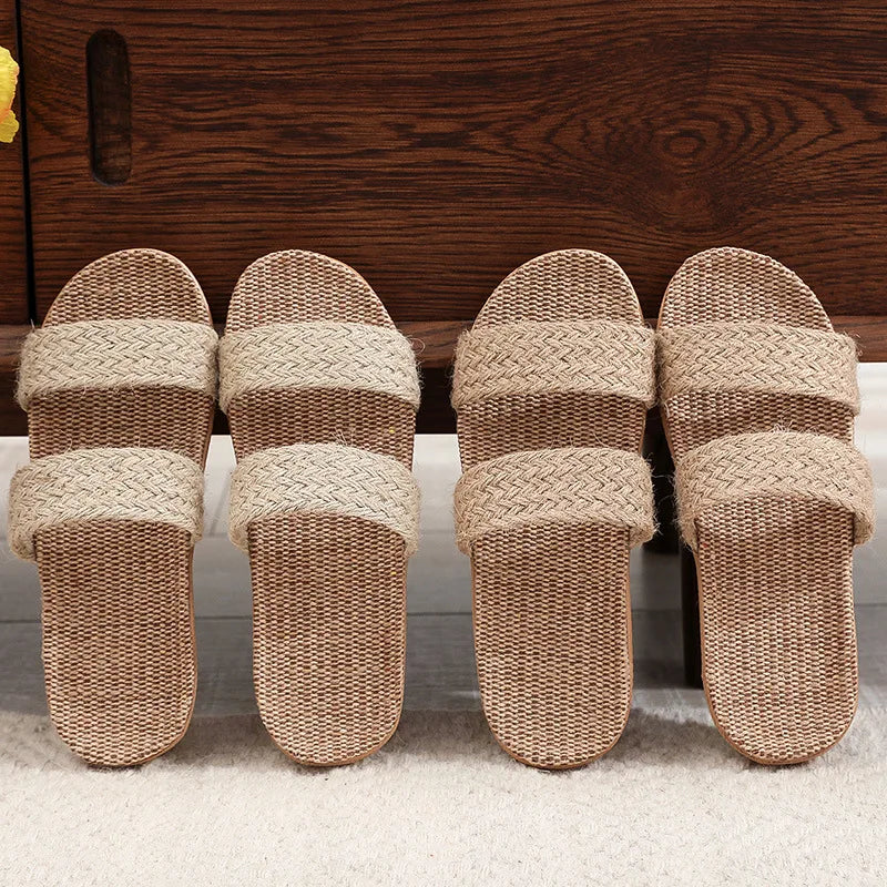 Summer Linen Slippers Woven Home Indoor Couple Sandals Breathable Non Slip Sweat Absorbing Wooden Floor Cotton Linen