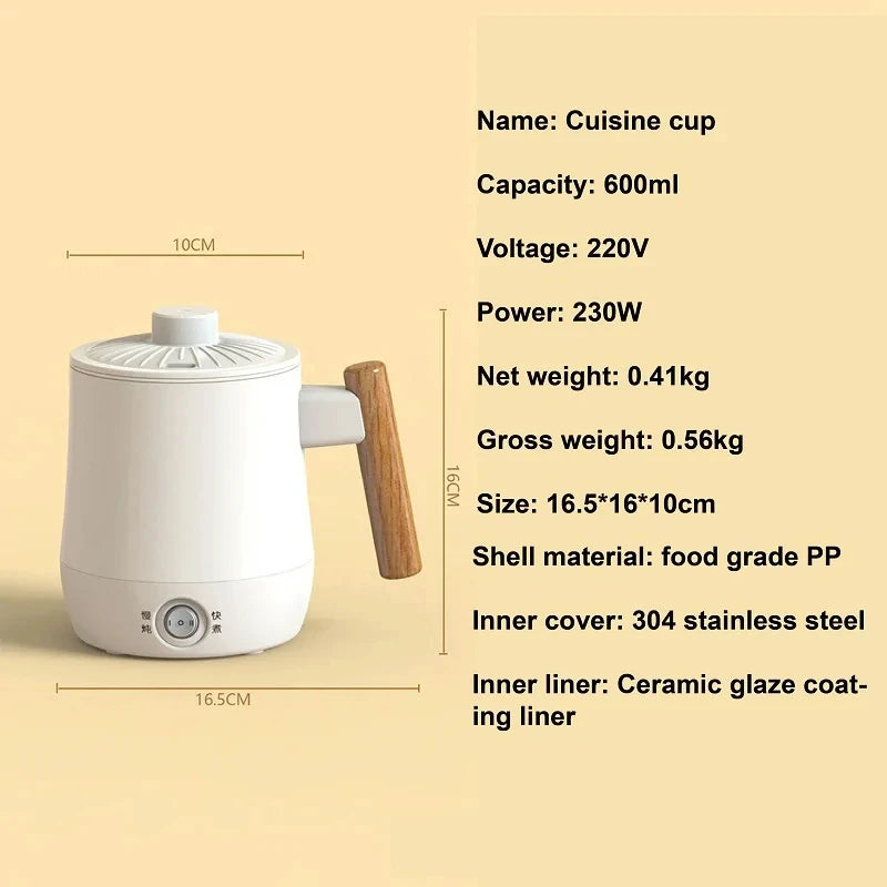 600ml Health Electric Kettle Travel Kettle Non-stick Rice Cooker Portable Noodle Cooker Quick Kettle Office Electric Hot Cup