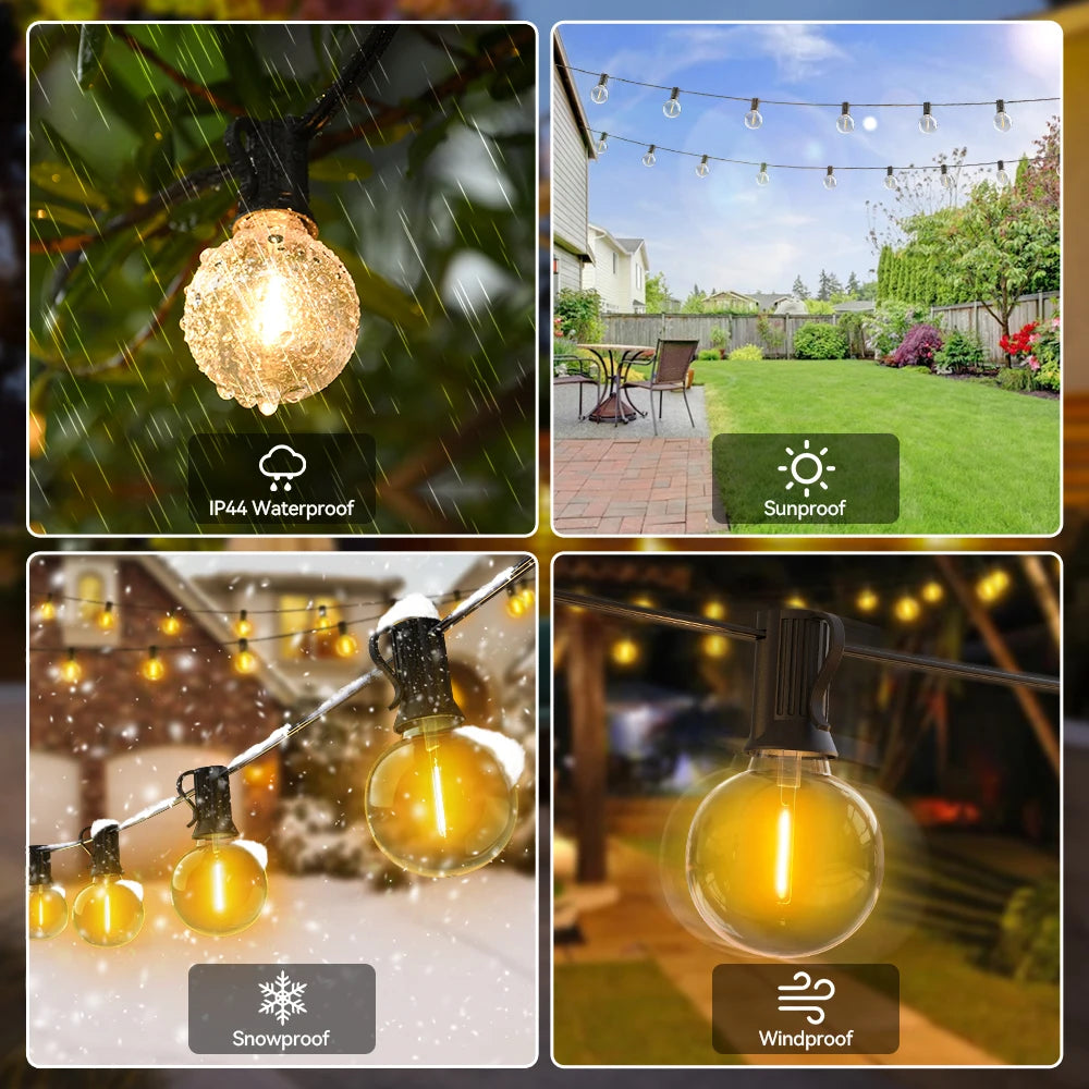 30M LED Fairy String Light Outdoor Birthday Party Light String G40 Patio Garden Light Clear Vintage Bulb Chain For Wedding Decor