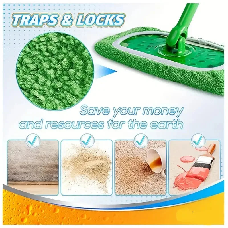 Replacement Washable Rag Towel Sweeper Wet & Dry Cleaning Cloths Reusable Microfiber Mop Pads Green Furniture Flooring Mop Head