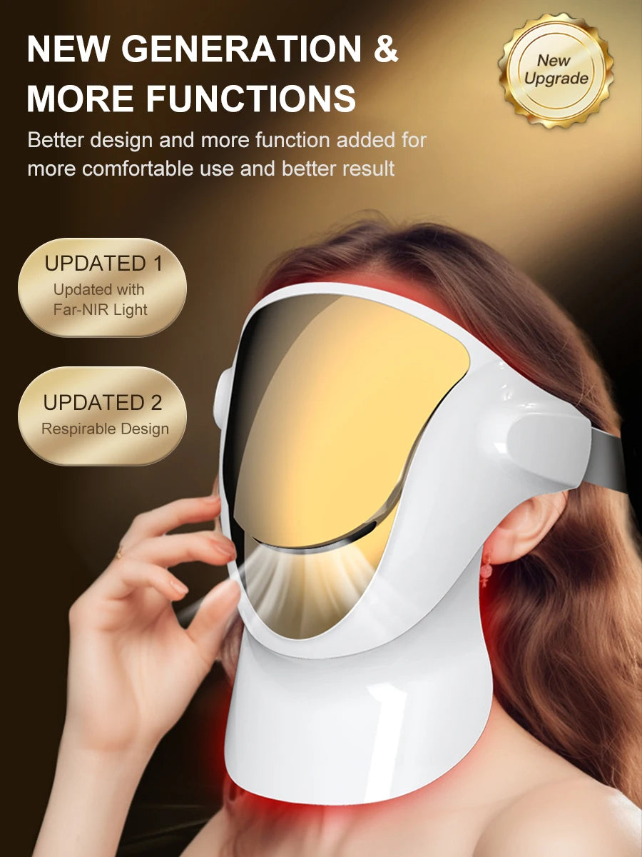 NIR LED Face Mask Red Light Therapy Respirable 3 Colors 807 Lamp Anti-Aging Acne Treat Reduce Wrinkle Full Facial Neck Care Mask