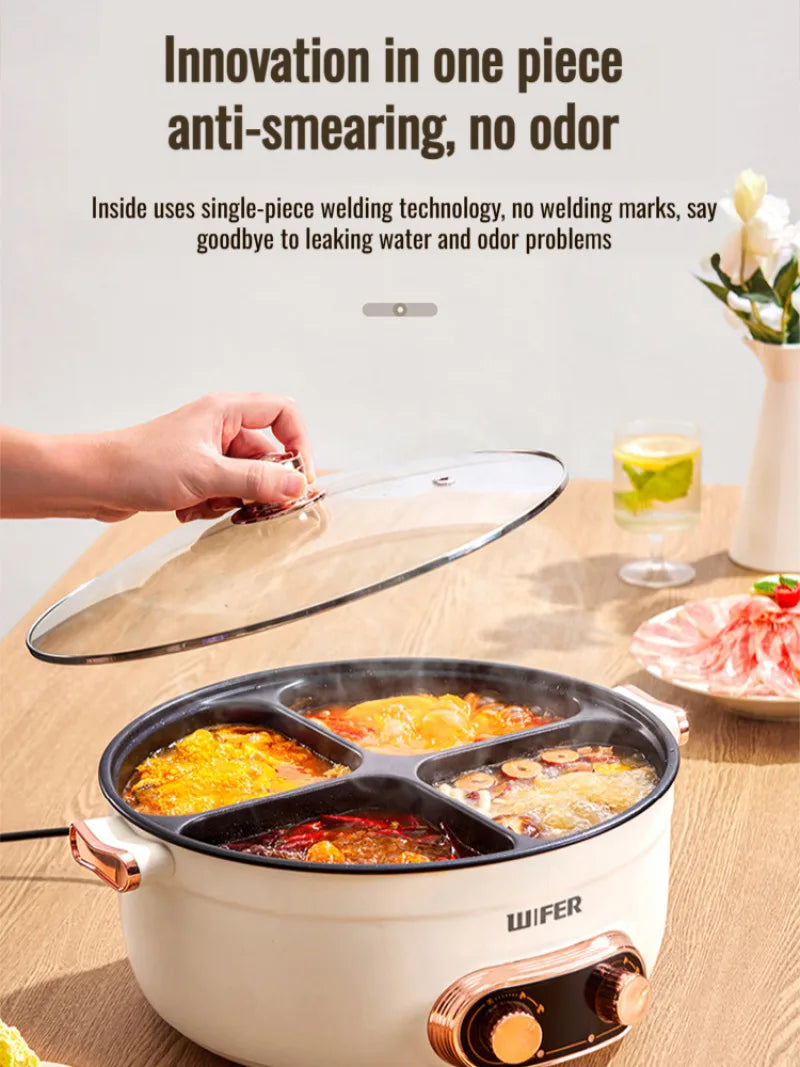 Electric Hot Home electric hot pot with separate controls Four-grid self-heating hot pot Split Mandarin Duck Pot Double-sex hot