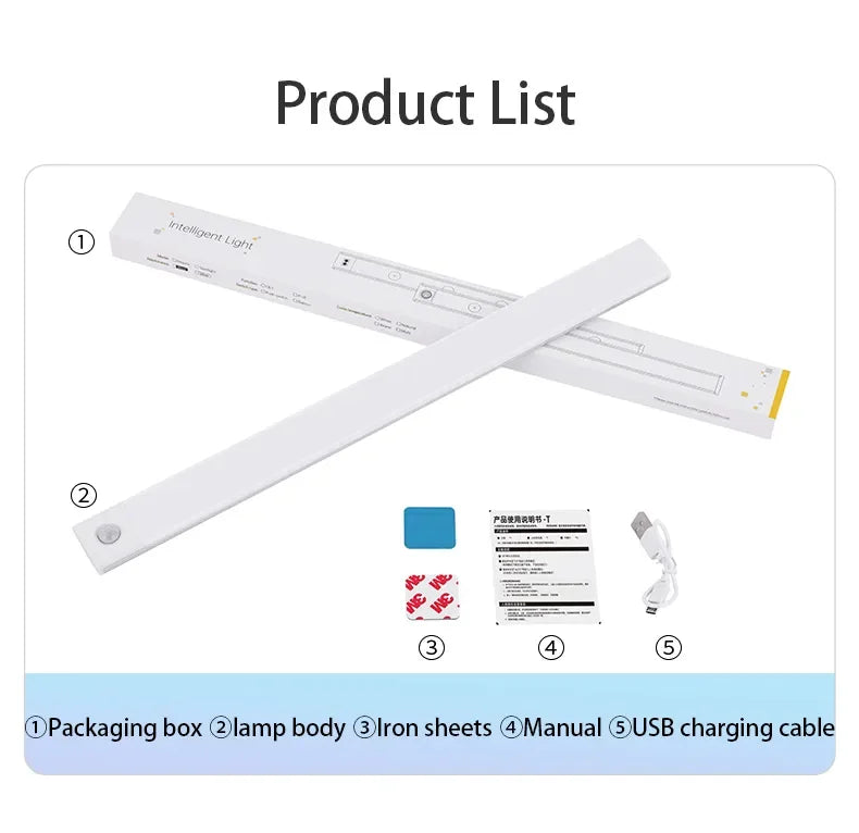 Night Light 20/30/40/60CM Motion Sensor Light Wireless USB LED Cabinet Light Wardrobe Lamp For Kitchen Cabinet Bedroom Wardrobe