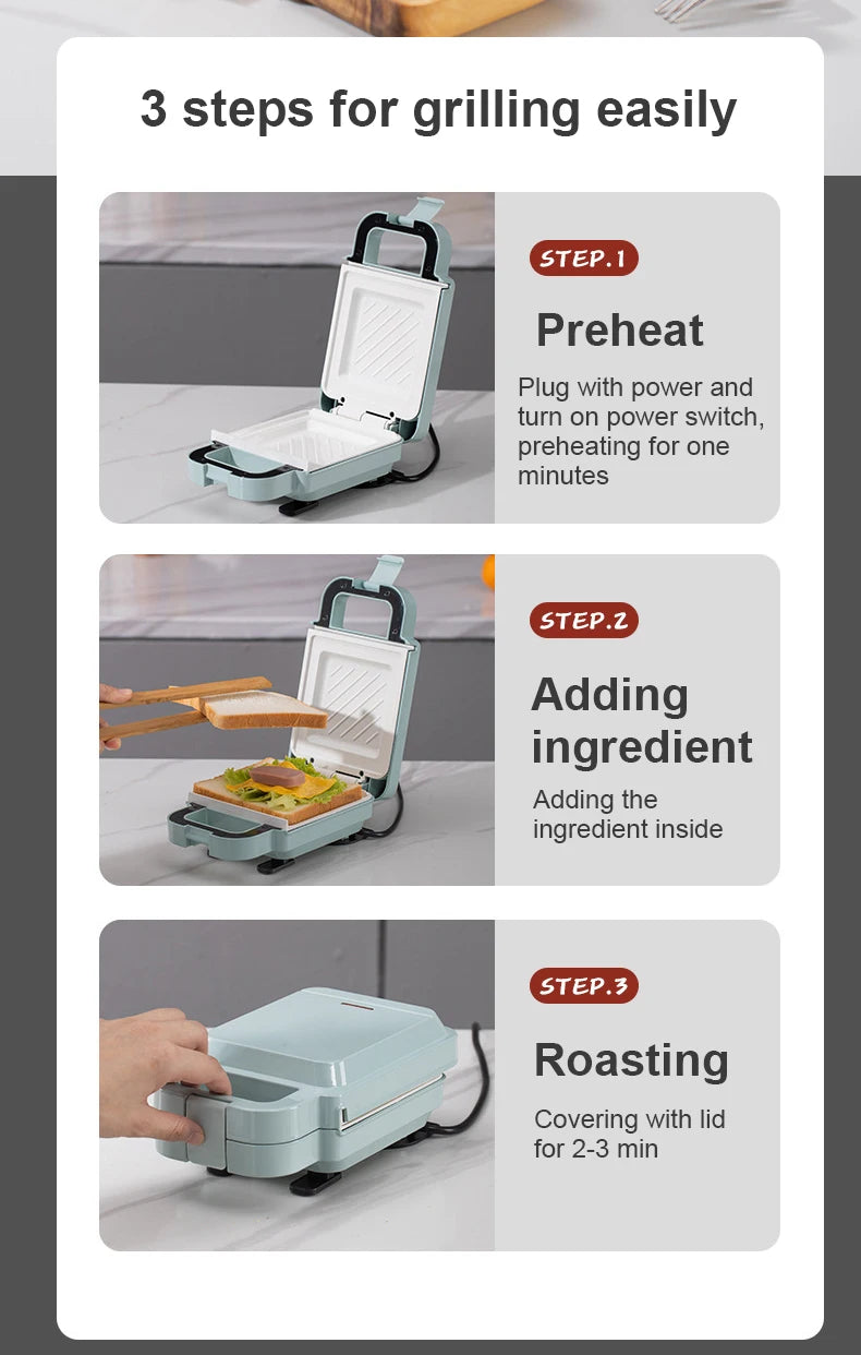 Multifunction Sandwich Light Food Maker Double-sided Heating Bread Toaster Breakfast Baking Machine Ceramic Coating Grilling Pan