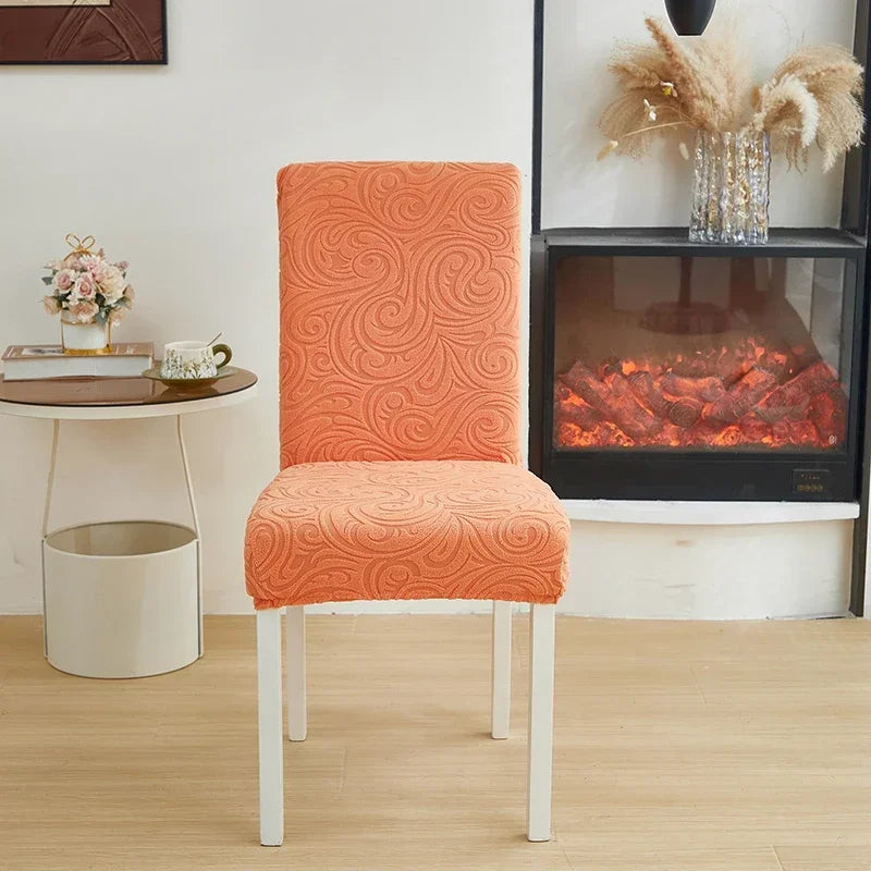 1/2/4/6pcs Jacquard Dining Chair Cover Pure Color All-inclusive Chair Slipcover with Skirt Elastic Durable Seat Protector Decor