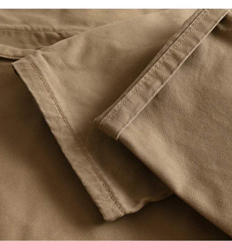 2025 Spring and Autumn New American Retro Woven Twill Chino Cargo Pants Men's Simple 100% Cotton Washed Casual Straight Trousers